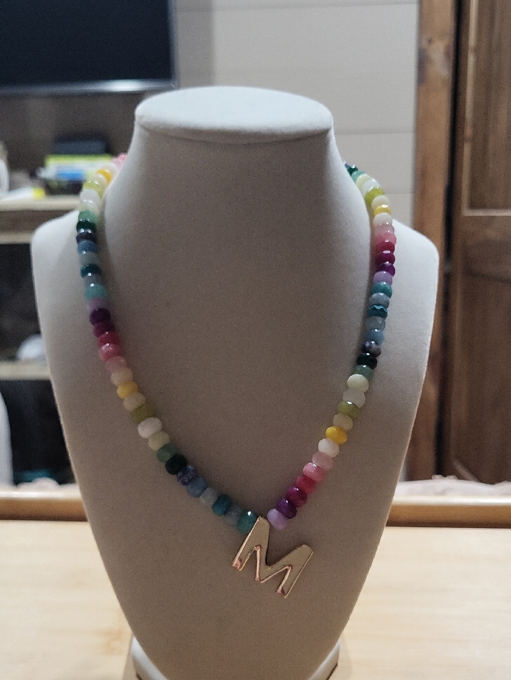 BaubleBar Multicolor Beaded Necklace with Gold 'M' Pendant - Picture 2 of 2